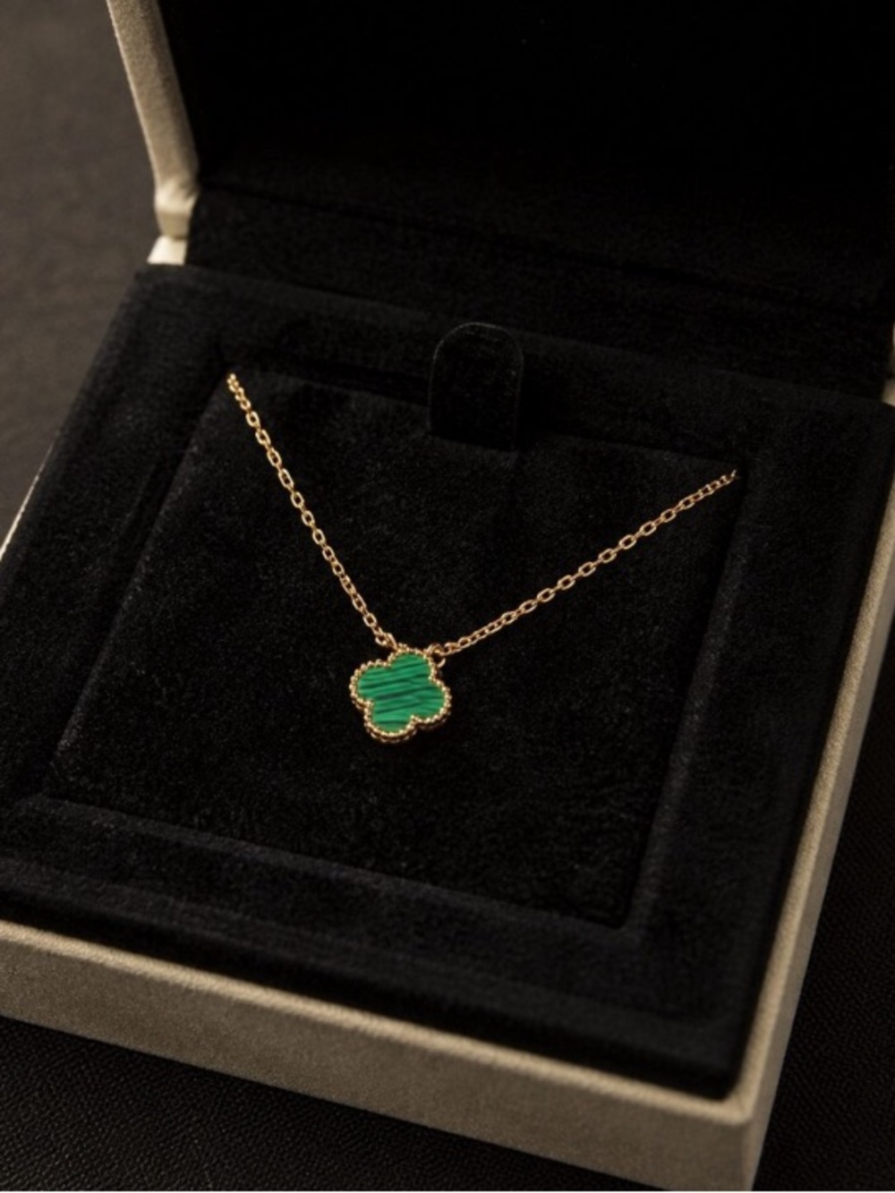 Gold-Tone Necklace with Green Clover Pendant